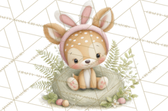 Watercolor Easter Animals Clipart, Cute Animals in Nests Png Product Image 4