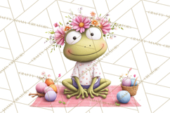 Frog Easter Clipart PNG, Cute Frog Holding Eggs, Pastel Png Product Image 3