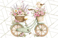 Romantic Bike Clipart, Spring Flowers PNG, Pastel Bicycles Product Image 5