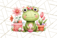 Frog Easter Clipart PNG, Cute Frog Holding Eggs, Pastel Png Product Image 5