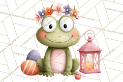 Frog Easter Clipart PNG, Cute Frog Holding Eggs, Pastel Png Product Image 3