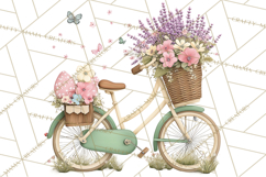 Romantic Bike Clipart, Spring Flowers PNG, Pastel Bicycles Product Image 3