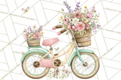 Romantic Bike Clipart, Spring Flowers PNG, Pastel Bicycles Product Image 4