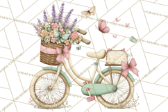 Romantic Bike Clipart, Spring Flowers PNG, Pastel Bicycles Product Image 5