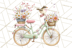 Romantic Bike Clipart, Spring Flowers PNG, Pastel Bicycles Product Image 2