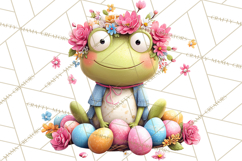 Frog Easter Clipart PNG, Cute Frog Holding Eggs, Pastel Png Product Image 4