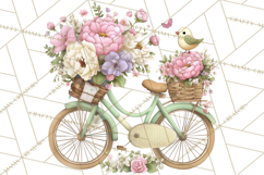 Romantic Bike Clipart, Spring Flowers PNG, Pastel Bicycles Product Image 4