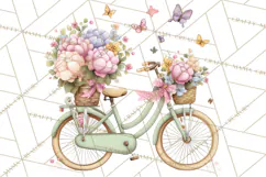 Romantic Bike Clipart, Spring Flowers PNG, Pastel Bicycles Product Image 5