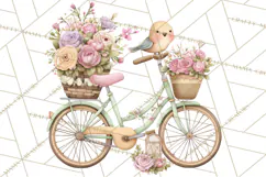 Romantic Bike Clipart, Spring Flowers PNG, Pastel Bicycles Product Image 2