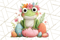 Frog Easter Clipart PNG, Cute Frog Holding Eggs, Pastel Png Product Image 2