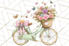 Romantic Bike Clipart, Spring Flowers PNG, Pastel Bicycles Product Image 4