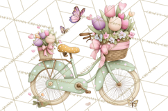 Romantic Bike Clipart, Spring Flowers PNG, Pastel Bicycles Product Image 5