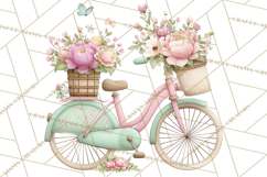 Romantic Bike Clipart, Spring Flowers PNG, Pastel Bicycles Product Image 2