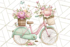 Romantic Bike Clipart, Spring Flowers PNG, Pastel Bicycles Product Image 2