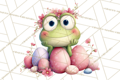 Frog Easter Clipart PNG, Cute Frog Holding Eggs, Pastel Png Product Image 2