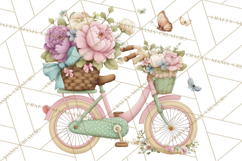 Romantic Bike Clipart, Spring Flowers PNG, Pastel Bicycles Product Image 3
