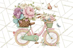 Romantic Bike Clipart, Spring Flowers PNG, Pastel Bicycles Product Image 3