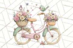 Romantic Bike Clipart, Spring Flowers PNG, Pastel Bicycles Product Image 4