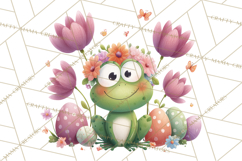 Frog Easter Clipart PNG, Cute Frog Holding Eggs, Pastel Png Product Image 4