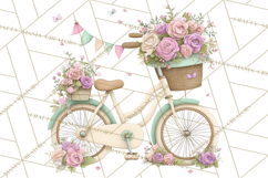 Romantic Bike Clipart, Spring Flowers PNG, Pastel Bicycles Product Image 5