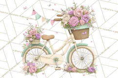 Romantic Bike Clipart, Spring Flowers PNG, Pastel Bicycles Product Image 5