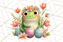 Frog Easter Clipart PNG, Cute Frog Holding Eggs, Pastel Png Product Image 5