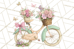 Romantic Bike Clipart, Spring Flowers PNG, Pastel Bicycles Product Image 2