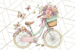 Romantic Bike Clipart, Spring Flowers PNG, Pastel Bicycles Product Image 3