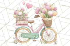 Romantic Bike Clipart, Spring Flowers PNG, Pastel Bicycles Product Image 5