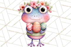 Frog Easter Clipart PNG, Cute Frog Holding Eggs, Pastel Png Product Image 5
