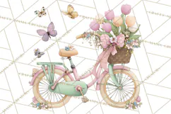 Romantic Bike Clipart, Spring Flowers PNG, Pastel Bicycles Product Image 2