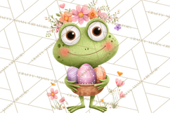 Frog Easter Clipart PNG, Cute Frog Holding Eggs, Pastel Png Product Image 3