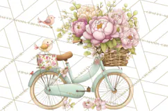 Romantic Bike Clipart, Spring Flowers PNG, Pastel Bicycles Product Image 5