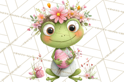 Frog Easter Clipart PNG, Cute Frog Holding Eggs, Pastel Png Product Image 2