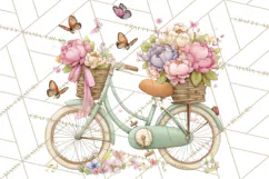 Romantic Bike Clipart, Spring Flowers PNG, Pastel Bicycles Product Image 2
