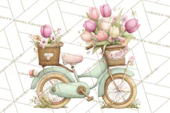 Romantic Bike Clipart, Spring Flowers PNG, Pastel Bicycles Product Image 4