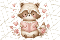 Valentine Animals Reading Books Clipart, Heart Storytime PNG Product Image 3