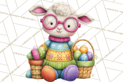 Easter Bunny Clipart, Spring Animals PNG, Colored Eggs Product Image 3