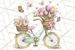 Romantic Bike Clipart, Spring Flowers PNG, Pastel Bicycles Product Image 5