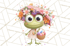 Frog Easter Clipart PNG, Cute Frog Holding Eggs, Pastel Png Product Image 5