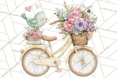 Romantic Bike Clipart, Spring Flowers PNG, Pastel Bicycles Product Image 2