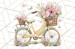 Romantic Bike Clipart, Spring Flowers PNG, Pastel Bicycles Product Image 3