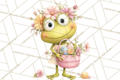 Frog Easter Clipart PNG, Cute Frog Holding Eggs, Pastel Png Product Image 5