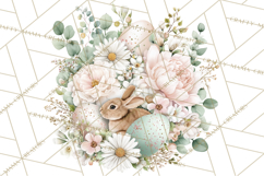 Soft Watercolor Easter Bunny Clipart, Pastel Spring Flowers Product Image 3