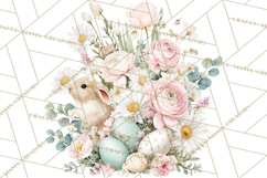 Soft Watercolor Easter Bunny Clipart, Pastel Spring Flowers Product Image 4