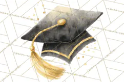 Graduation Cap Clipart PNG, Watercolor Graduation Hat Tassel Product Image 4
