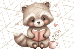 Valentine Animals Reading Books Clipart, Heart Storytime PNG Product Image 4