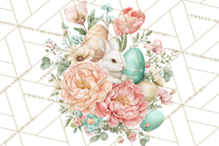Soft Watercolor Easter Bunny Clipart, Pastel Spring Flowers Product Image 3