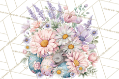 Soft Watercolor Easter Bunny Clipart, Pastel Spring Flowers Product Image 4