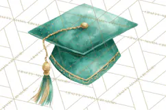 Graduation Cap Clipart PNG, Watercolor Graduation Hat Tassel Product Image 5